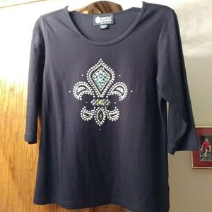 C. Alexander Swarovski Crystal Fleur de Lis Blouse